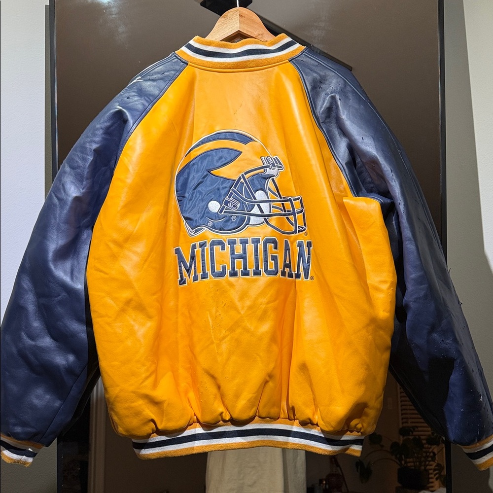 Vintage 90s Michigan Varsity Jacket by Steve and Barry’s Gold and Blue - Picture 6 of 11